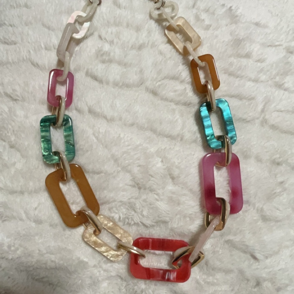 RUSH by Denis & Charles multicolored resin link necklace.